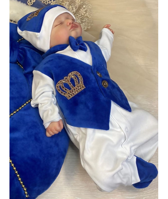 Комплект на выписку Корона ярко-синий золото