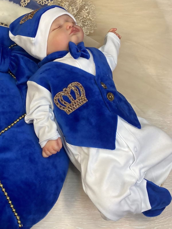 Комбинезон с шапочкой Корона ярко-синий золото