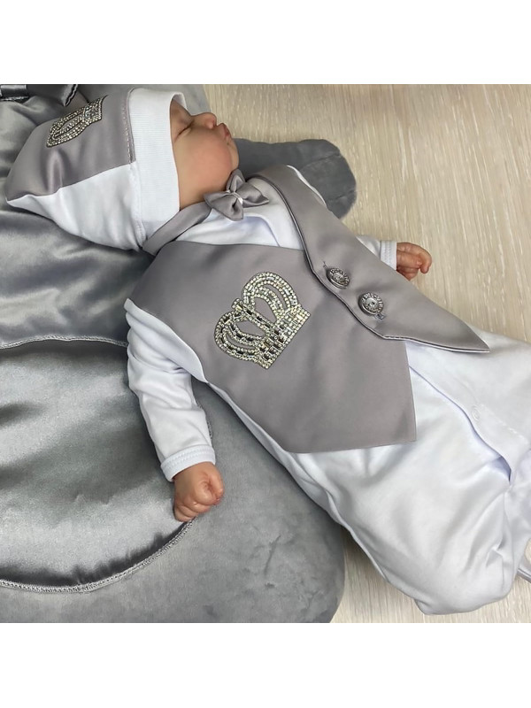 Комбинезон с шапочкой Корона серый тафта