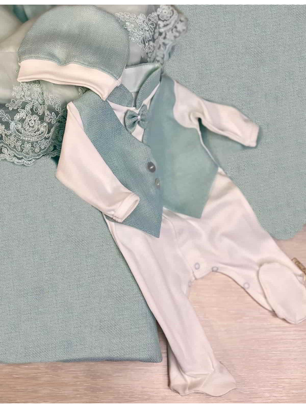 Комбинезон с шапочкой Джентльмен тиффани с люрексом