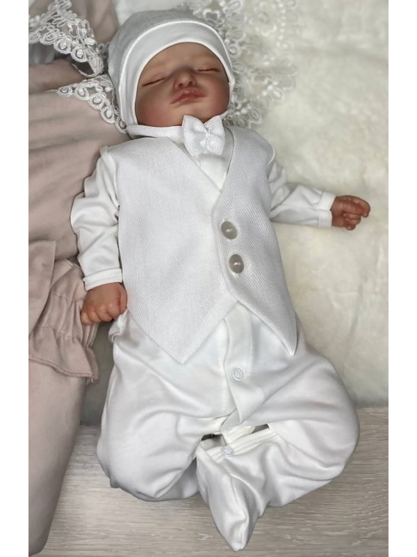 Комбинезон с шапочкой Джентльмен молочный рогожка