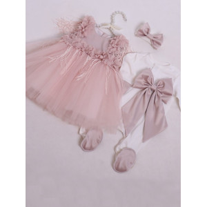 Платье для новорожденных Эльза пудра