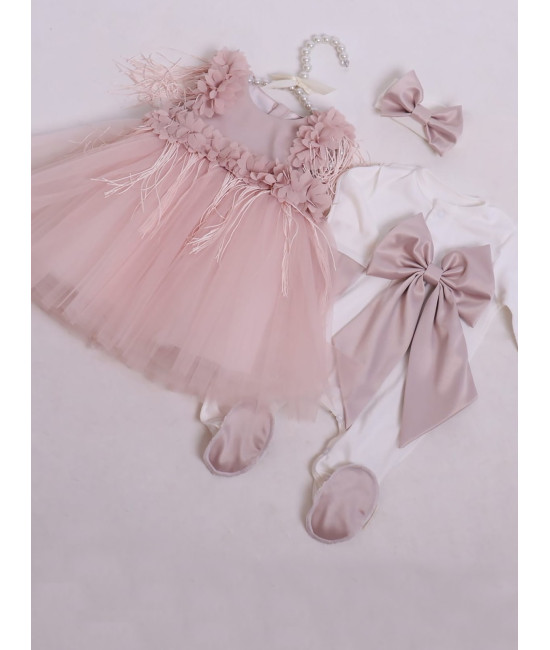 Платье для новорожденных Эльза пудра