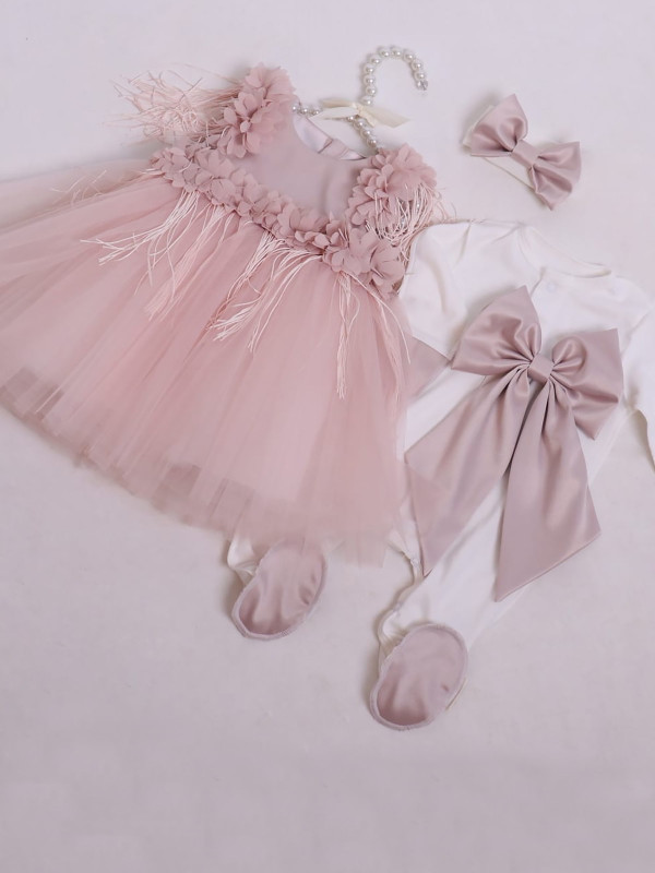 Платье с повязкой и комбинезоном Эльза пудра