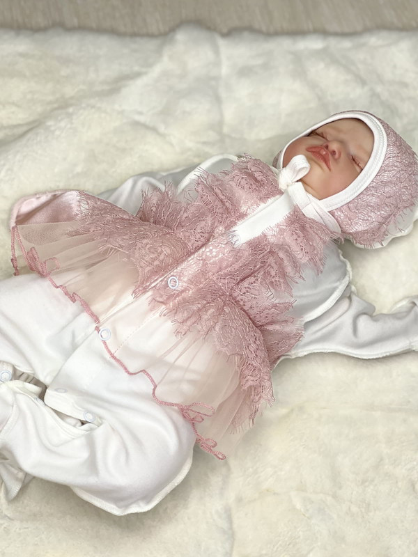 Комбинезон с чепчиком Карамелька пудра