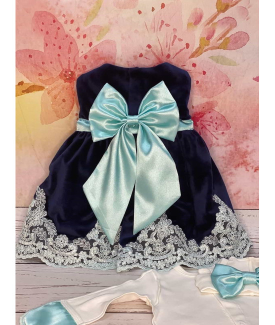 Платье для новорожденных Лея бархат синее-тиффани