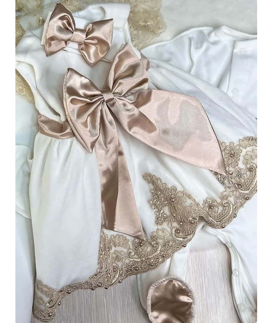 Платье для новорожденных Лея бархат молочное-какао