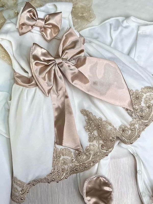 Платье с повязкой и комбинезоном Лея бархат молочное-какао