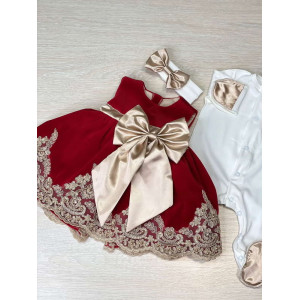 Платье для новорожденных Лея бархат бордо