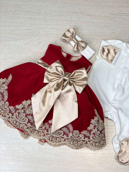 Платье для новорожденных Лея бархат бордо