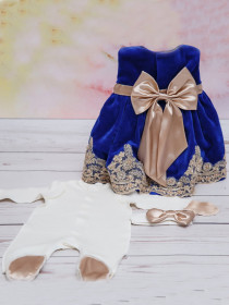 Платье для новорожденных Лея бархат ярко-синее