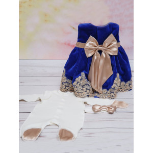 Платье для новорожденных Лея бархат ярко-синее