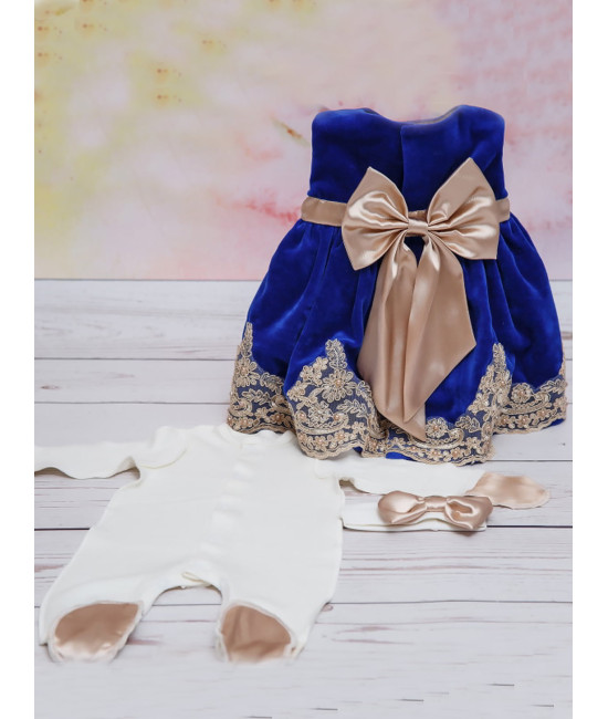 Платье для новорожденных Лея бархат ярко-синее