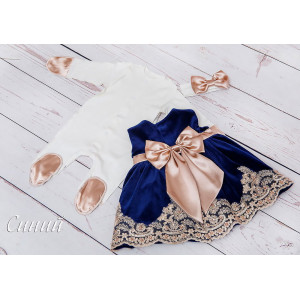 Платье для новорожденных Лея бархат ярко-синее