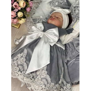 Платье для новорожденных Лея бархат серое