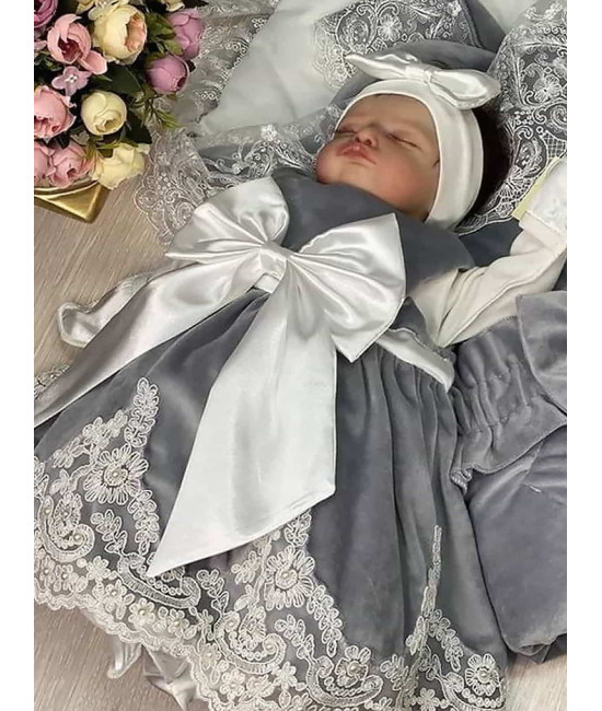 Платье для новорожденных Лея бархат серое