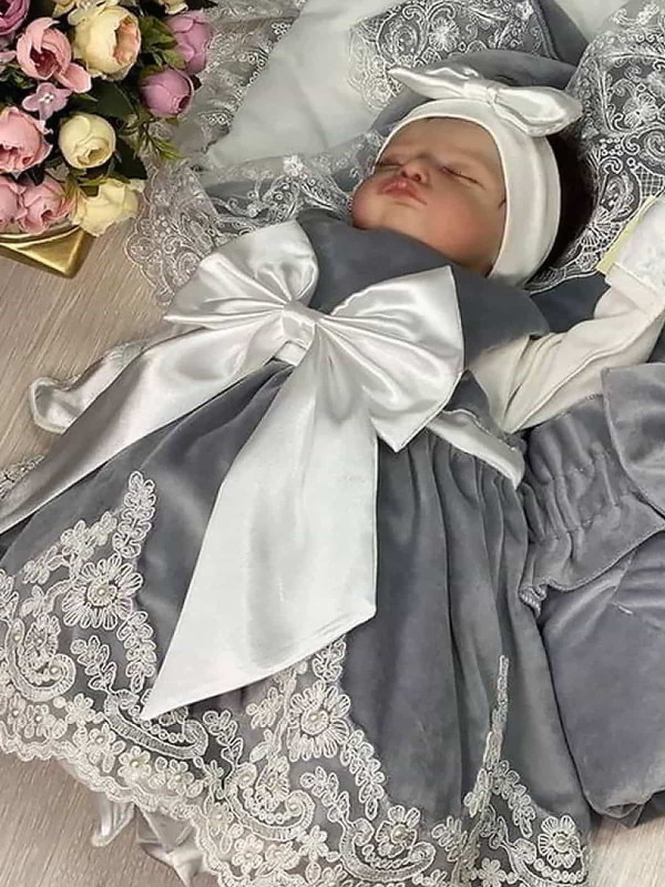 Платье с повязкой и комбинезоном Лея бархат серое