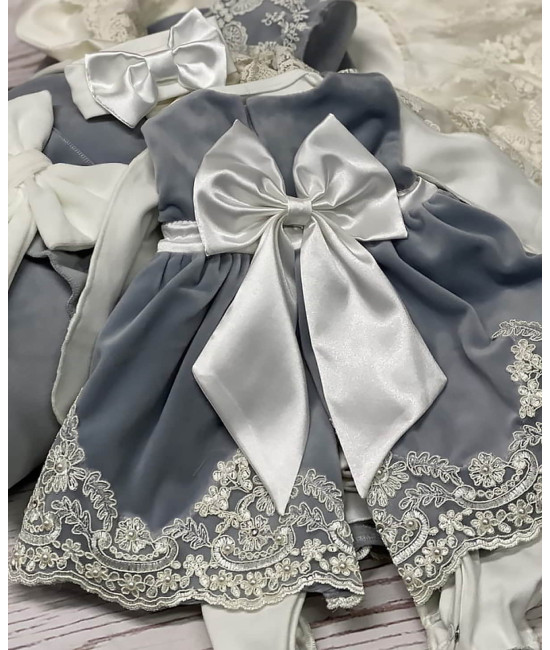 Платье для новорожденных Лея бархат серое