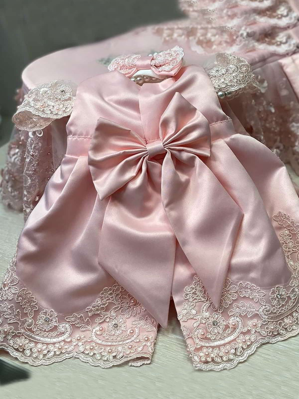 Платье с повязкой и комбинезоном Лея розовое