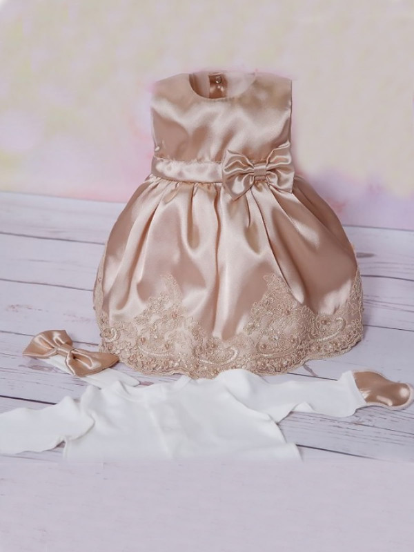 Платье с повязкой и комбинезоном Лея какао