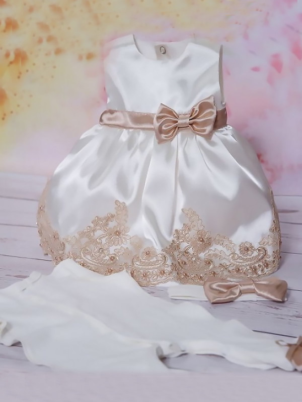 Платье с повязкой и комбинезоном Лея молочное-какао