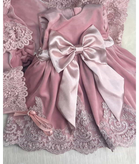 Платье для новорожденных Лея бархат пудра