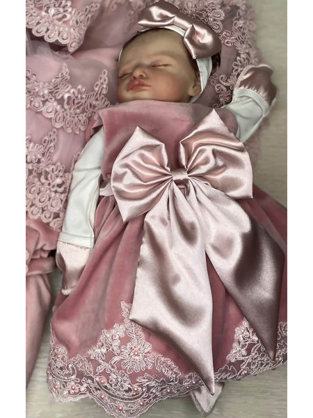 Платье для новорожденных Лея бархат пудра