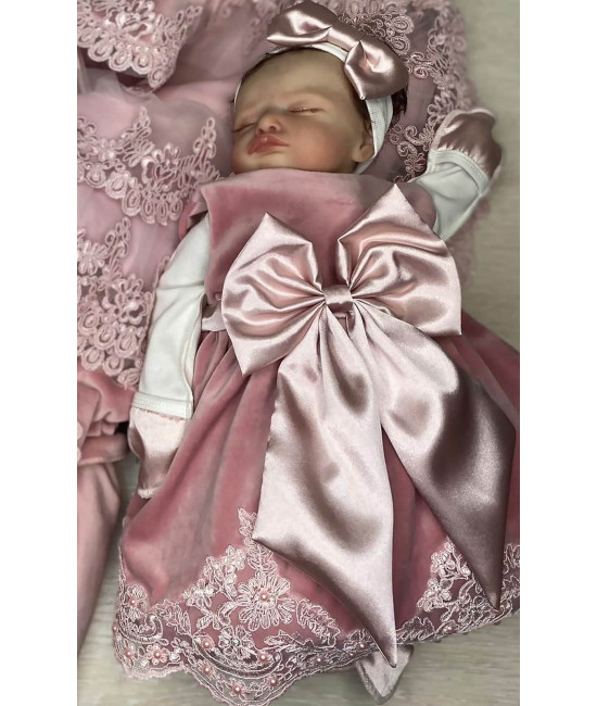 Платье для новорожденных Лея бархат пудра