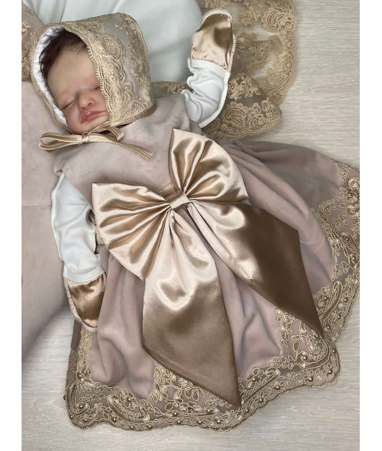 Платье для новорожденных Лея бархат какао