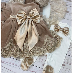 Платье для новорожденных Лея бархат какао