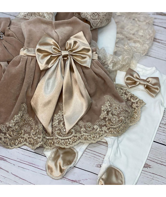 Платье для новорожденных Лея бархат какао