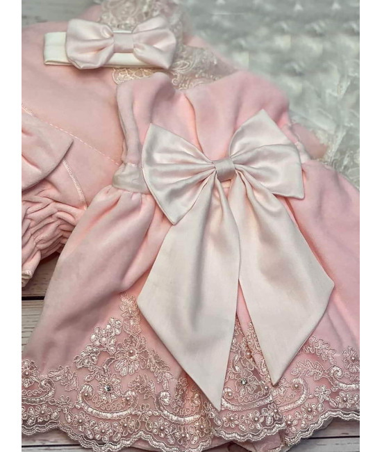 Платье для новорожденных Лея бархат розовое