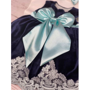 Платье для новорожденных Лея бархат синее-тиффани