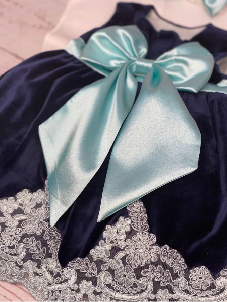 Платье для новорожденных Лея бархат синее-тиффани