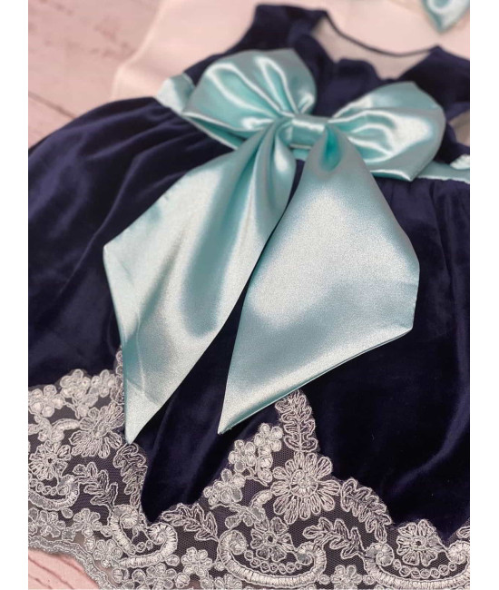 Платье для новорожденных Лея бархат синее-тиффани