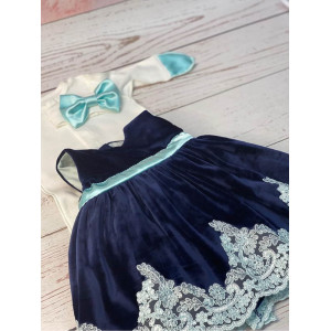 Платье для новорожденных Лея бархат синее-тиффани