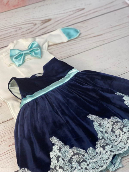 Платье для новорожденных Лея бархат синее-тиффани