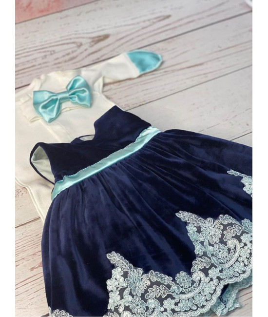 Платье для новорожденных Лея бархат синее-тиффани