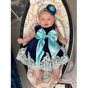 Платье для новорожденных Лея бархат синее-тиффани