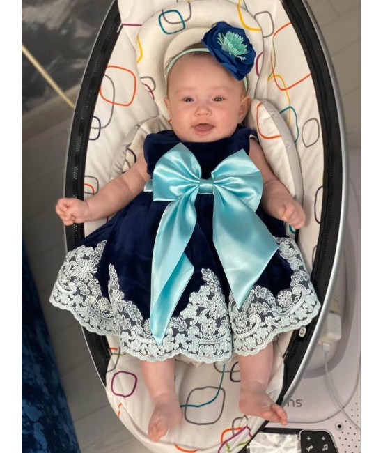 Платье для новорожденных Лея бархат синее-тиффани