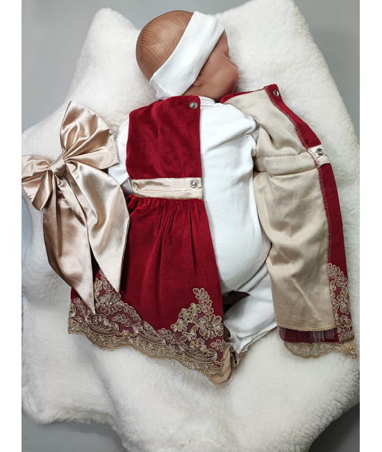 Платье для новорожденных Лея бархат бордо