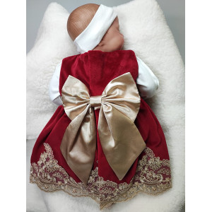 Платье для новорожденных Лея бархат бордо