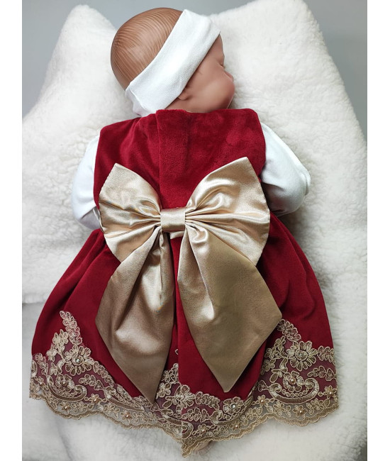 Платье для новорожденных Лея бархат бордо