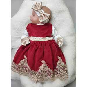 Платье для новорожденных Лея бархат бордо