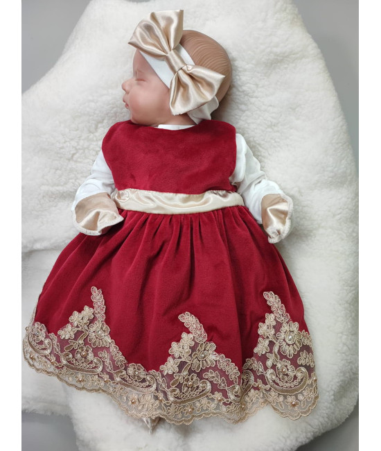 Платье для новорожденных Лея бархат бордо