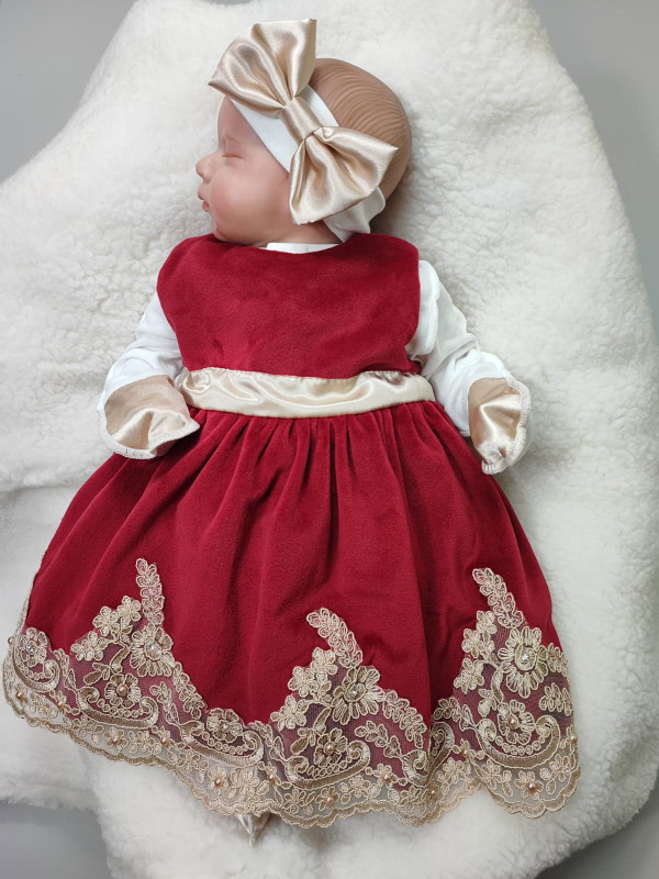 Платье с повязкой и комбинезоном Лея бархат бордо