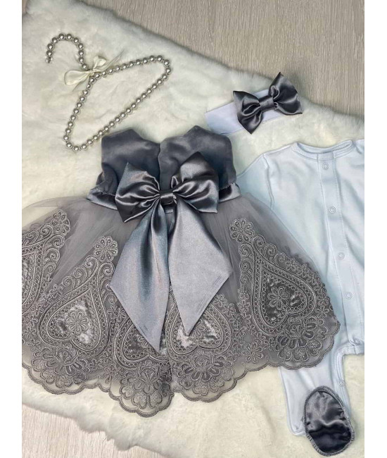 Платье для новорожденных Людовика бархат серое