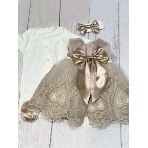 Платье для новорожденных Людовика бархат какао