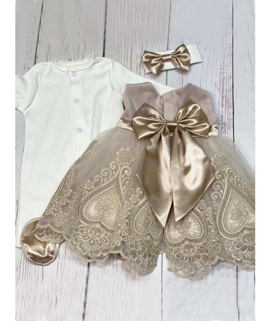 Платье для новорожденных Людовика бархат какао
