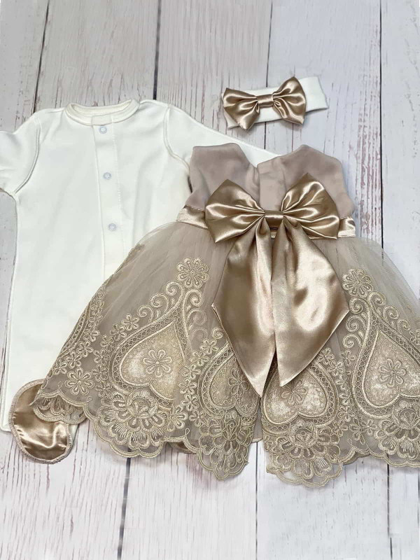 Платье с повязкой и комбинезоном Людовика бархат какао